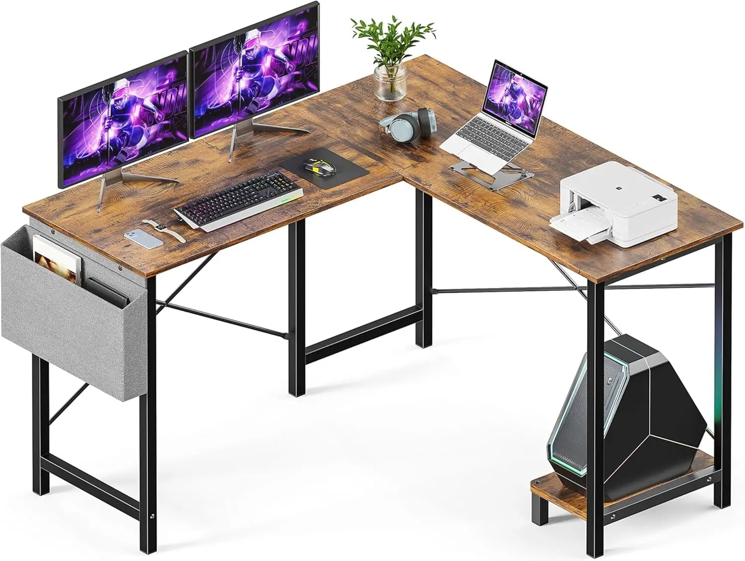 

L Shaped Gaming Desk Corner Computer Desk for PC Laptop Study Workstation Home Office Desk with Cable Management and Storage