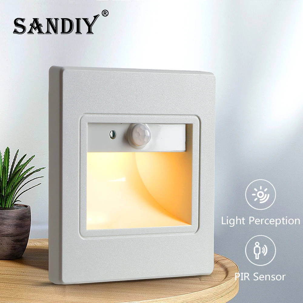 

SANDIY Wall Light Recessed Led Stair Lamp Motion Sensor Nursery Nightlight for Step Ladder Hallway Home Decor Sconce PIR 95*95