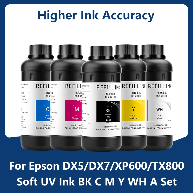 

Soft UV Ink 500ML Higher-Quality UV For Epson DX5 DX7 Printhead For Epson R1900 R2000 Printer For Soft Print Material A Set