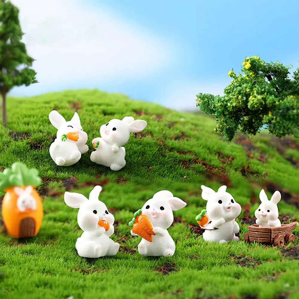 Cartoon Carrot Rabbit Figurines Handmade Resin Bunny Micro Landscape Ornaments Realistic Mini Mini Carrot Decoration Courtyard