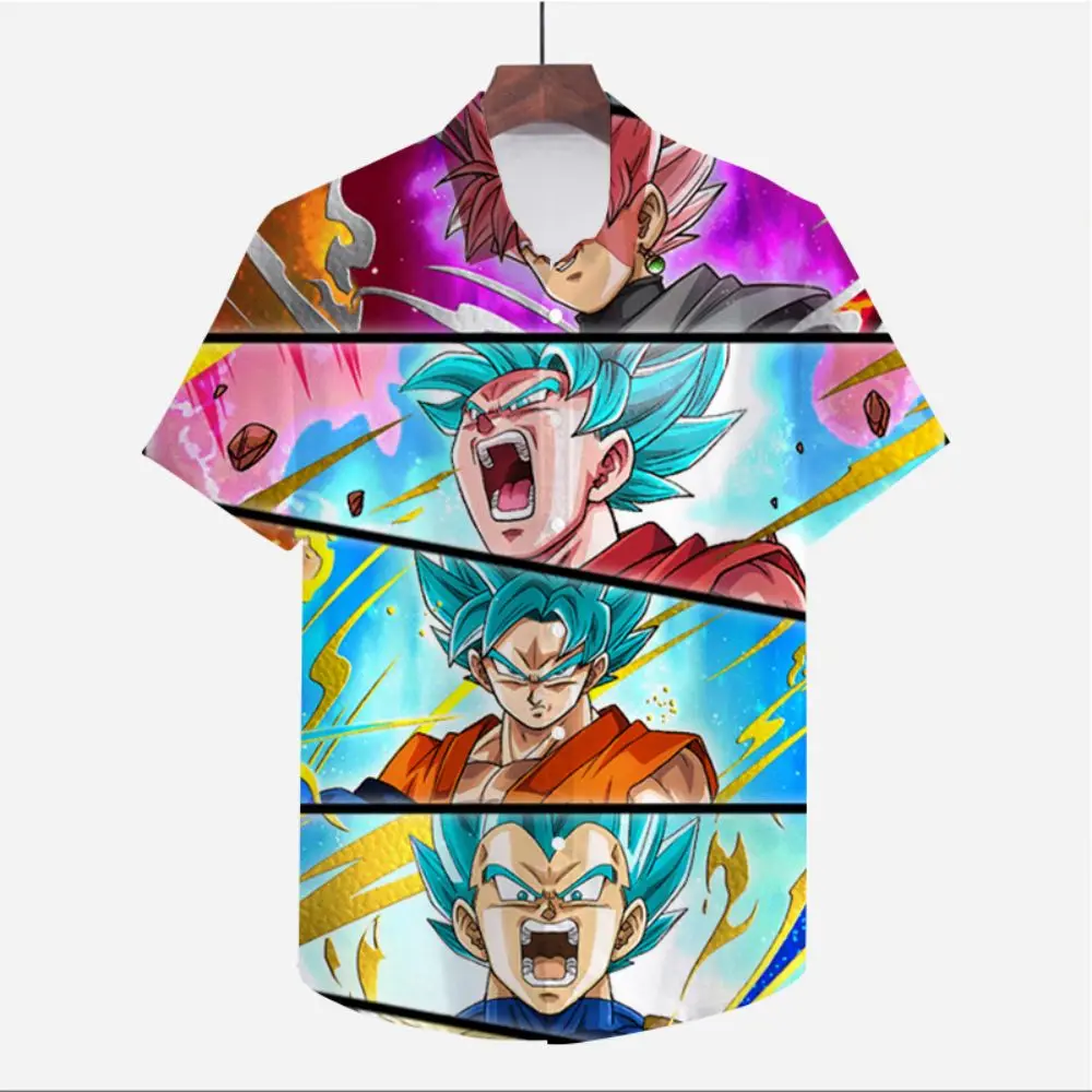 

Cute Men's Clothes Shirt Oversized Dragon Ball Z Anime Goku Summer Y2k Seaside Trip Fashion 5XL Super Saiya Vegeta Streetwear