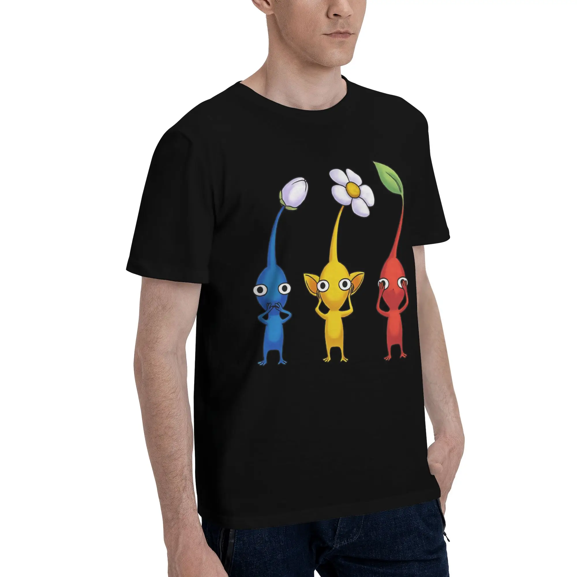Three wise pikmin  Men T Shirts Pikmin  Humorous Tees Short Sleeve Round Collar 100% Cotton Graphic Tops T-Shirt