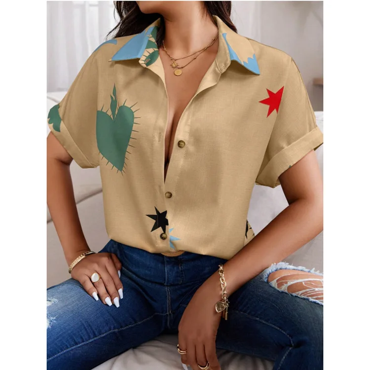 

Fashion Printed Polka Dot Short-sleeved Shirt Women In Summer Casual Loose Button Top For Women 2025