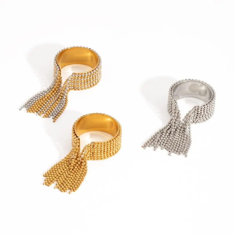 Stylish Stainless Steel Finger Ring Chain Tassel Gold Silver Charm Open Rings Stackable Adjustable Chain Ring Gift