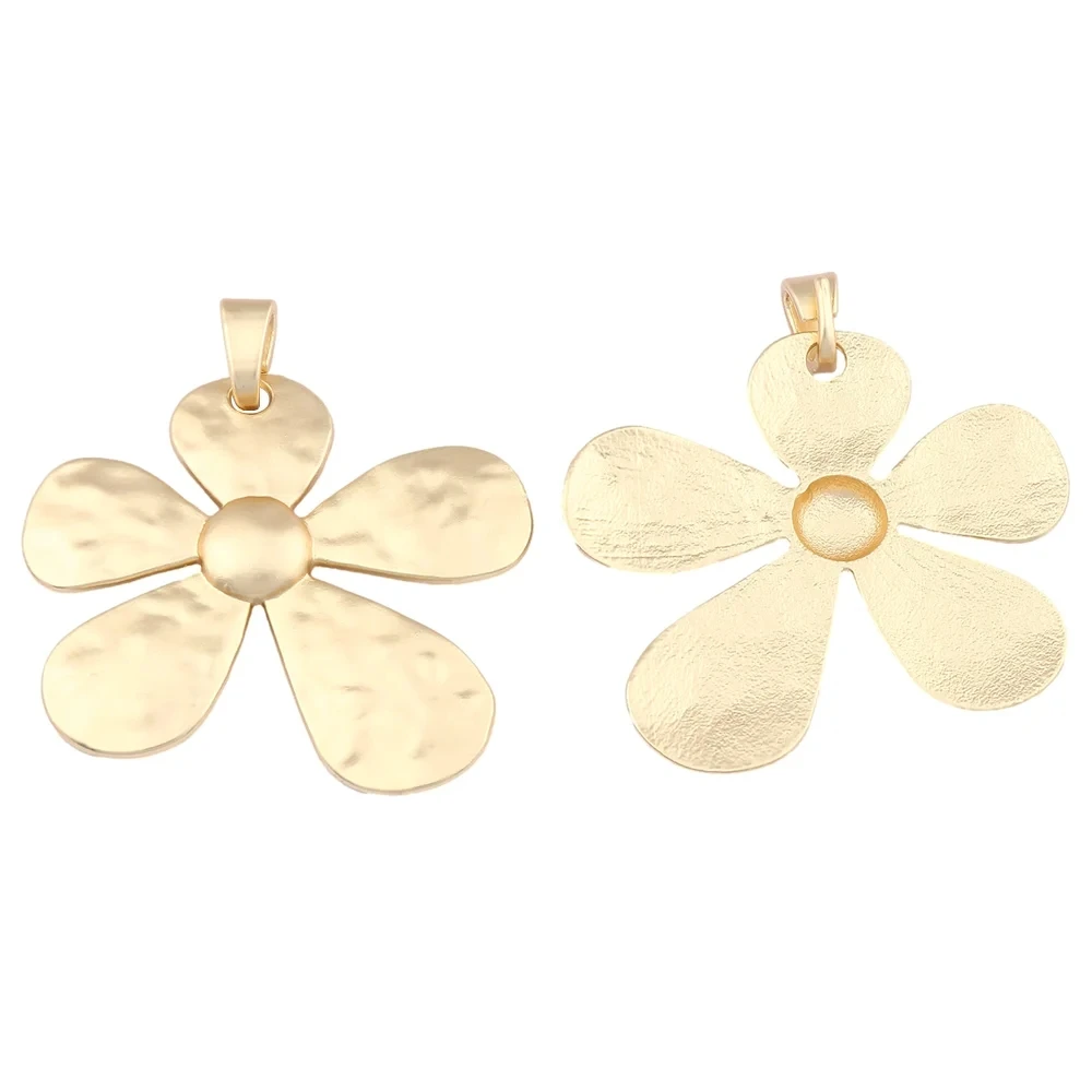 2pcs Large Hammered Flower Charms Pendants For DIY Necklace Jewelry Making Findings