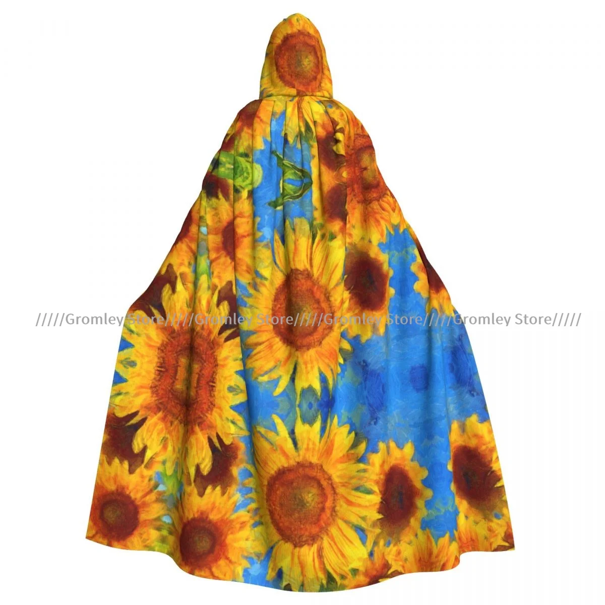 Adult Vincent Van Gogh's Sunflowers Cloak Cape Hooded Medieval Costume Witch Wicca Vampire Halloween Costume Dress Coat