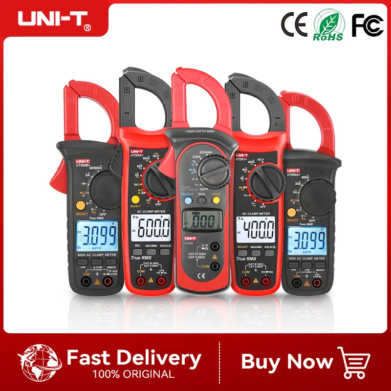 Pinza Amperimétrica Digital UNI-T UT200A+ UT200B+ UT201+ UT202+ UT202A+ UT202S UT202BT UT203+ UT204+ para Medir Corriente y Voltaje