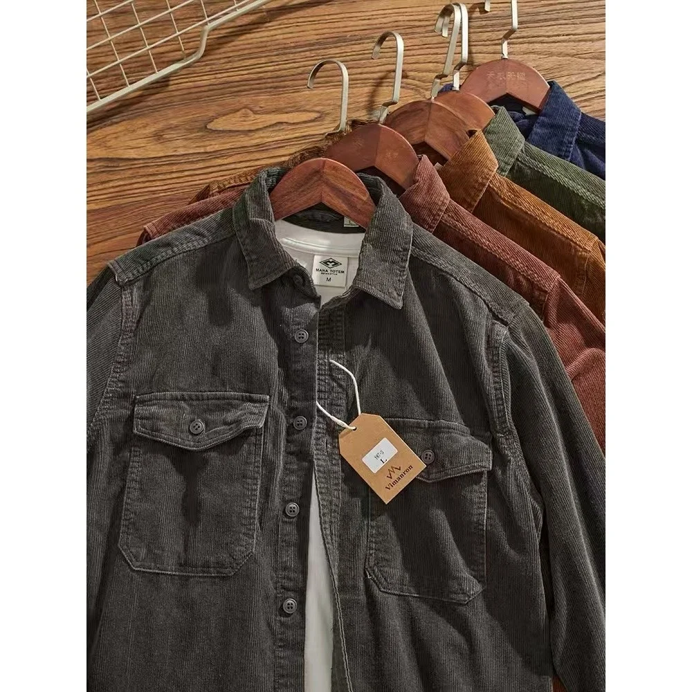 

Autumn Winter Large Size Waed Vintage Workwear Corduroy irt Jaet Men's Casual Collar Long Sve Breathable Comfortable