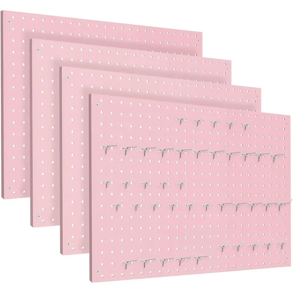 

4 Pack Metal Pegboard Panels Pink Pegboards Wall Organizer with Frame Large Heavy Duty Peg Board with Hooks for Walls Home, Gara