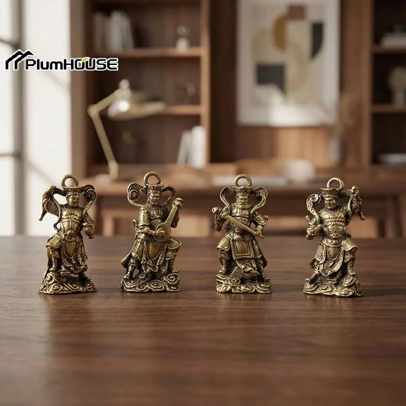 Vintage Four Heavenly Kings Brass Statues Antique  Decor for Home Office Meditation Tabletop Exquisite Collectible