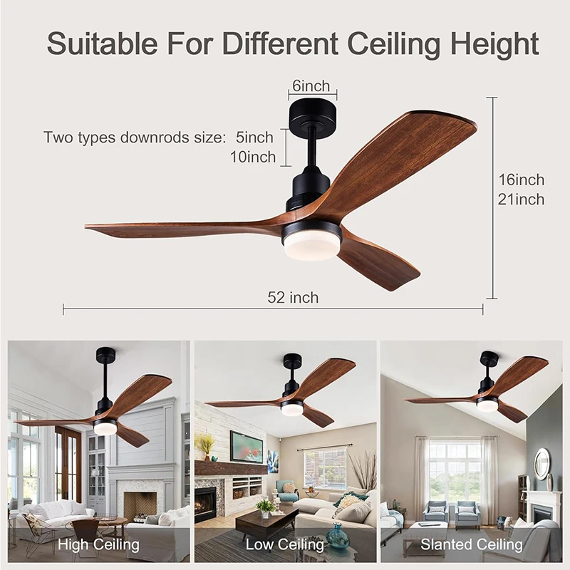 ‌2026 New Wood Ceiling Fan with Remote Control DC Motor 3 Sizes 42 52 60 Inch for Bedroom Dining Room Living room Indoor Home