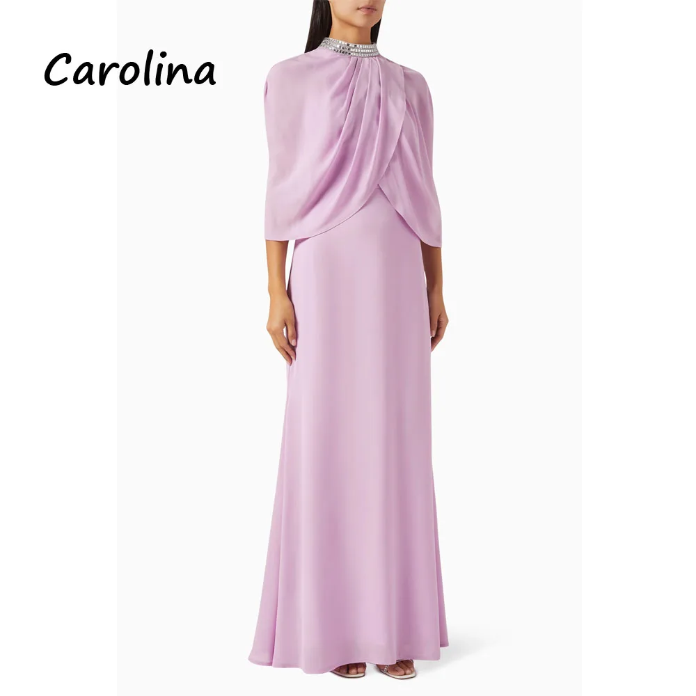 

Carolina Customized Lilac Chiffon Party Dress Beading High Neck Prom Dress Half Sleeves Mermaid Formal Evening Dress