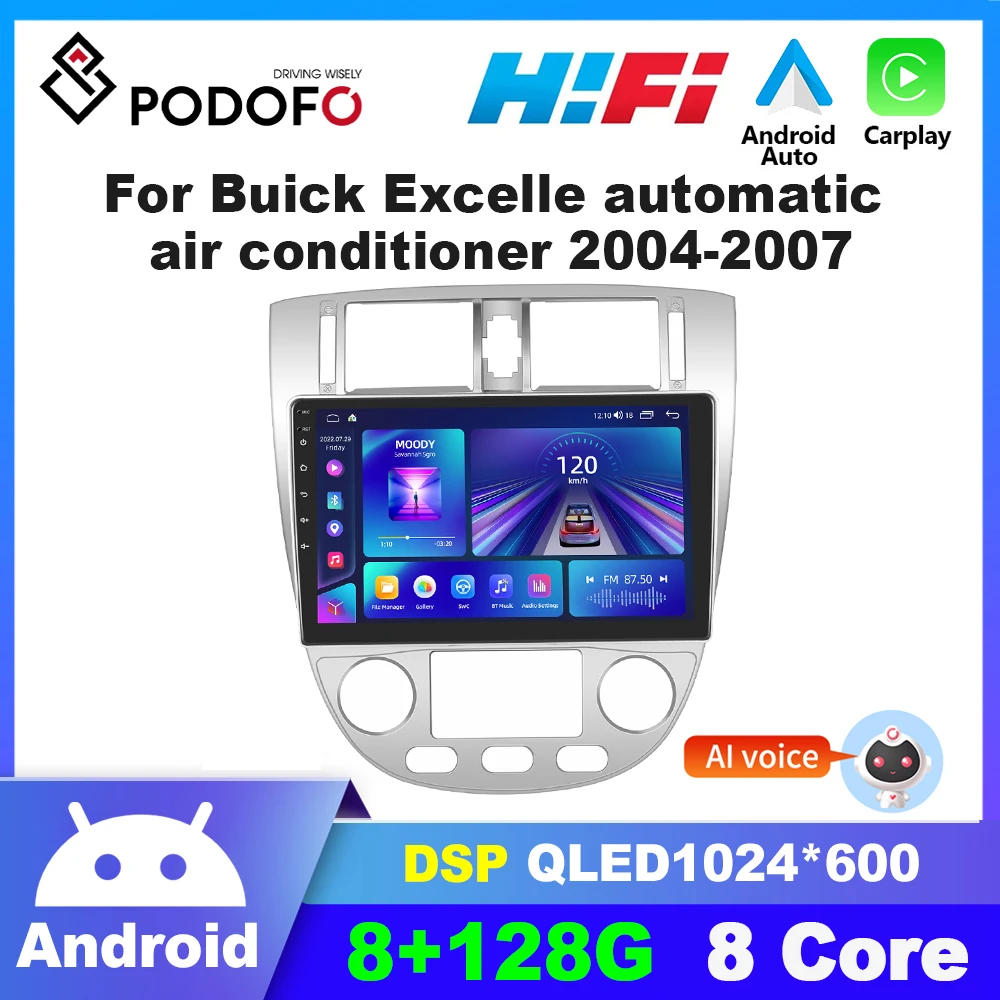 Podofo Android Car Radio for Buick Excelle 2004-2007 Wireless CarPlay Android Auto Multimedia palyer DSP WIFI GPS 2din autoradio