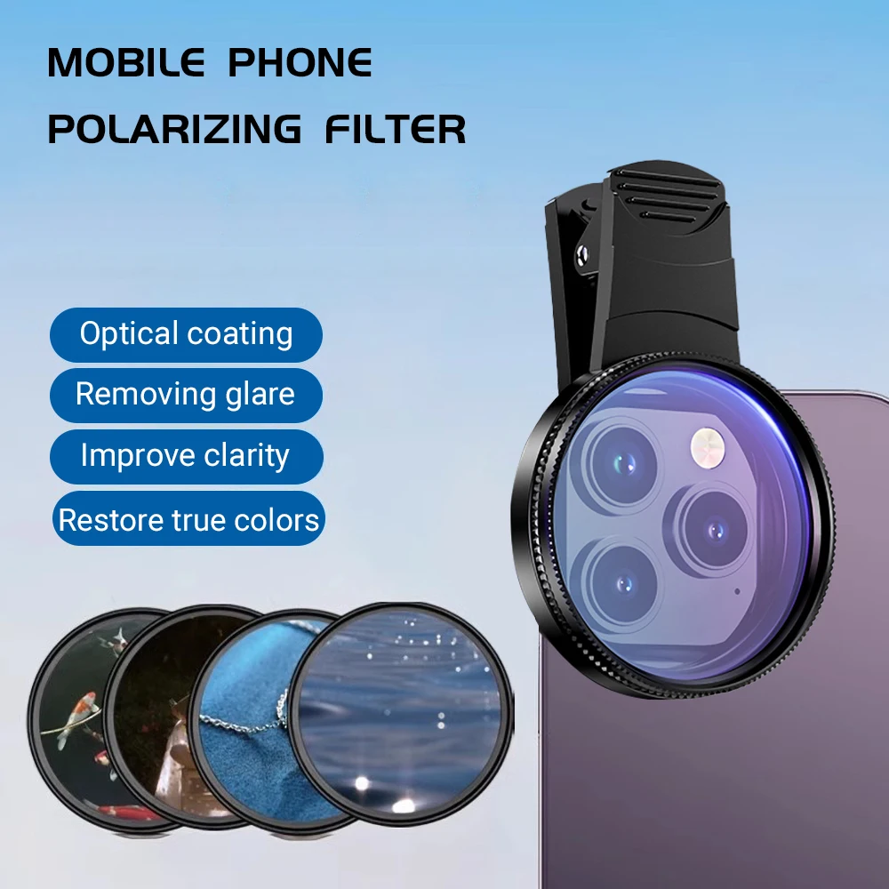Objectif de téléphone portable universel polarisant 52 mm avec clip, accessoires pour appareil photo circulaire pour iPhone, Samsung, Xiaomi et tous les smartphones