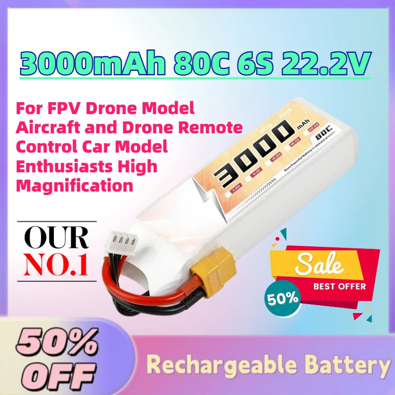 

In Stock 3000mAh 80C 6S Battery For FPV Drone Model Aircraft and Drone Remote Control Car Model Enthusiasts High Magnification