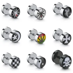 Brinco de aço inoxidável Barbell para homens e mulheres, piercing da orelha, joia punk, aranha, escorpião, padrão estrela, hipoalergênico, hiphop