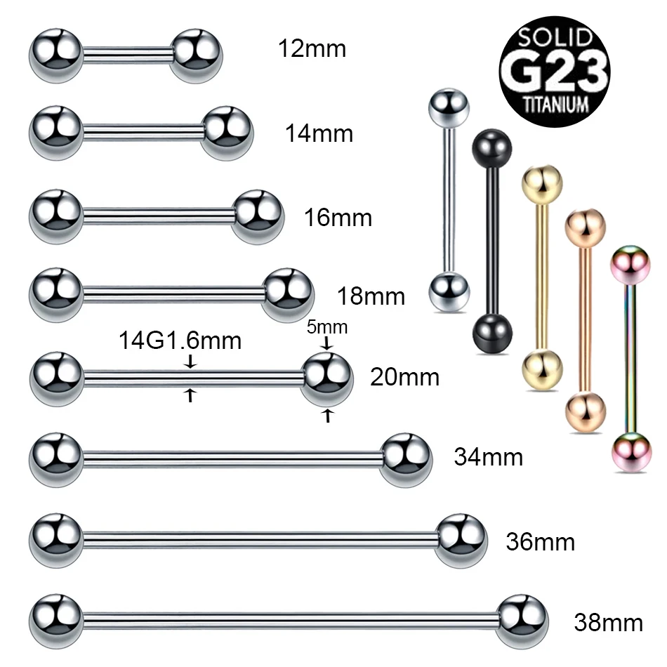 1Pc G23 Titanium Industrial Barbell Ring Tongue Nipple Bar Piercing Ear Tragus Helix Ear Piercing Body Women Jewelry 4-38mm