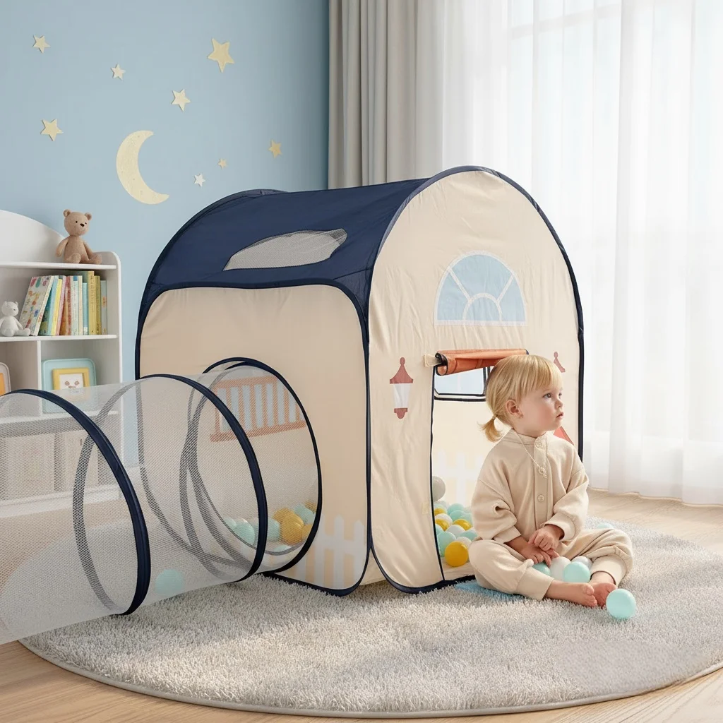 【ترفيه خارجي】خيمة لعب ممتعة مع نفق زحف، خيمة قلعة كبيرة منبثقة، مسرح لعبة محمول، خيمة رائعة للحفلات الخارجية وألعاب الشاطئ، هدايا عطلة ممتازة للأولاد والبنات بدون كرات #1