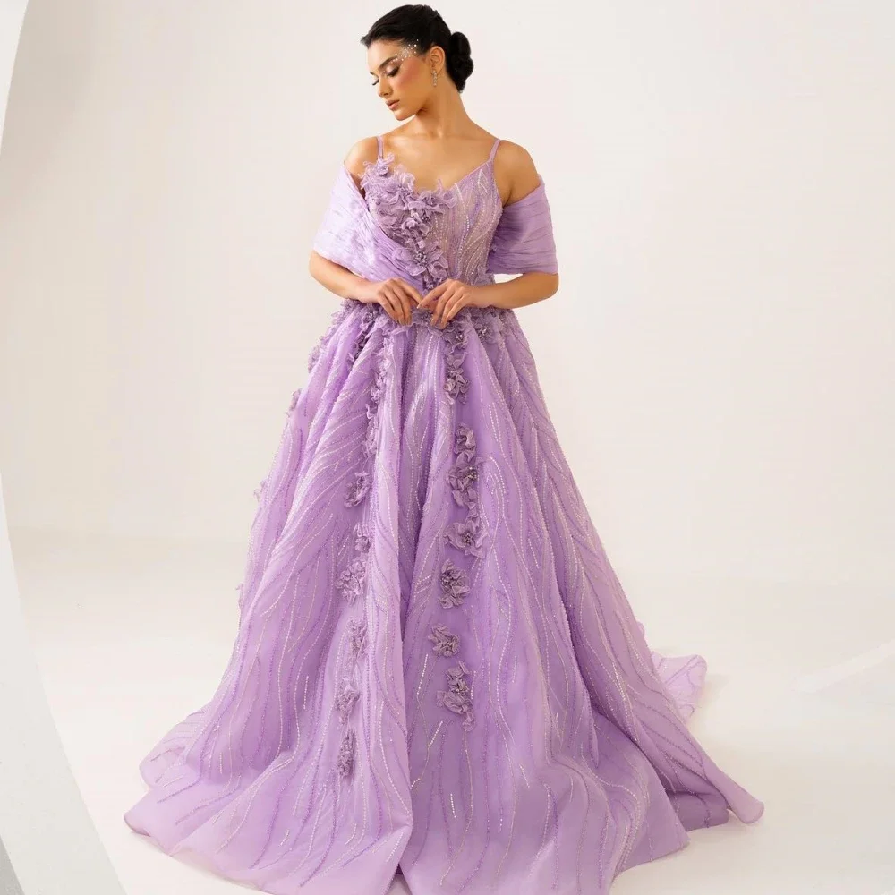 

Customized Organza Applique Draped Party Ball Gown Spaghetti Strap Bespoke Occasion Long Dresses