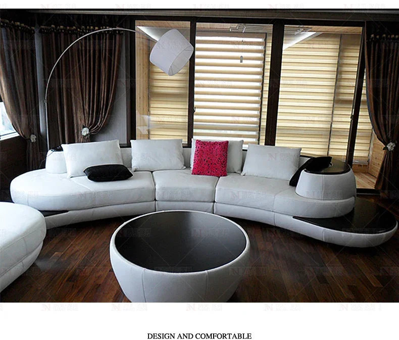 cow top grade real leather sofa sectional living room sofa corner home furniture couch arc shaped with solid wooden modern style