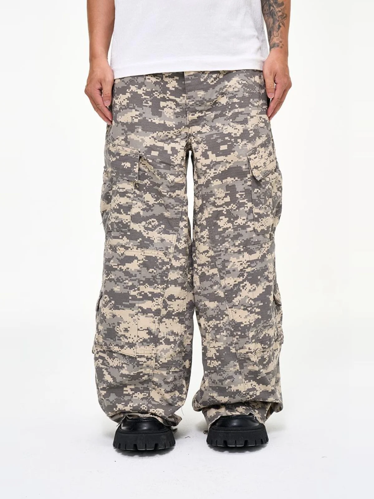 Tung Sung Multi-Pocket Vintage Pants Irregular Rough Edge Tooling Loose Camo Wide Leg Pants Baggy Paratrooper Pants Men