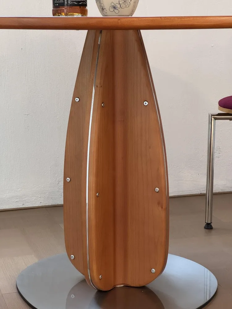 Medieval solid wood dining table and chair combination, high-end round dining table, modern simple walnut living room