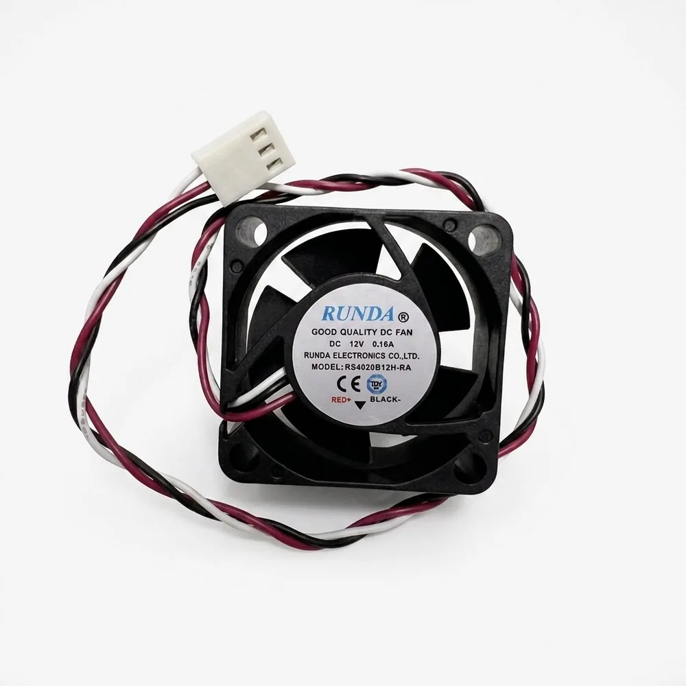 For RUNDA RS4020B12H-RA 4020 DC12V 0.16A 4CM 3-Wire Dual Ball Cooling Fan