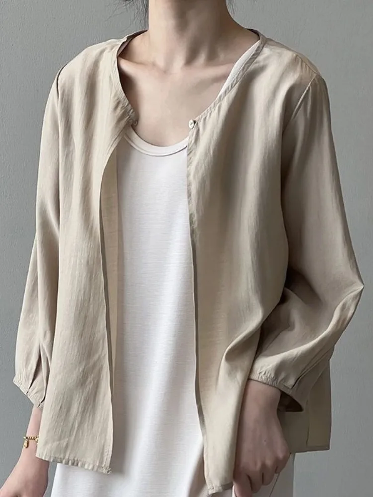 Jackets Women Elegant Solid Fashion Temperament Summer Baggy Casual Korean Retro All-match Soft Coats Aesthetic Basic Outwear