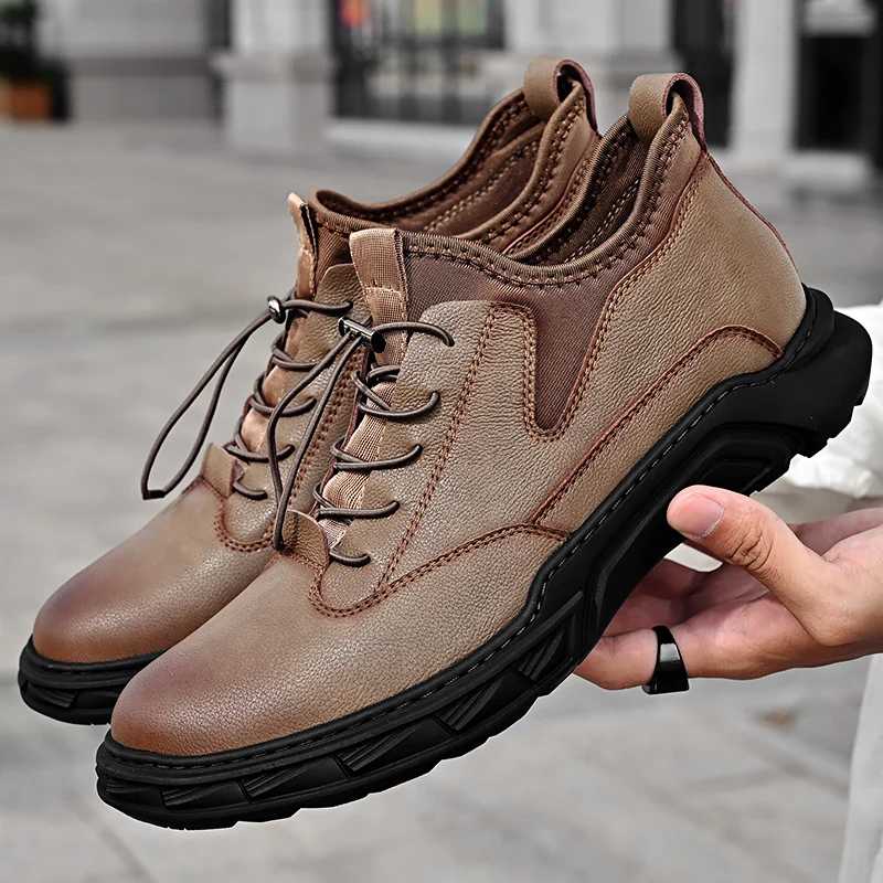 Classic Retro Men's Genuine Leather Shoes Thick Sole Men's Casual Shoes Office Business Shoes Fashion High Top Shoes Durable