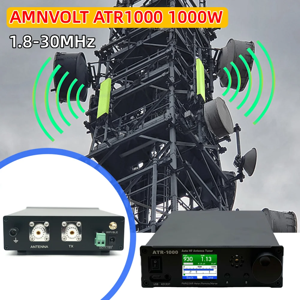 AMNVOLT ATR1000 1000W 1.8-30MHz Mini Radio Equipment 1.8In TFT Screen Antenna Auto Tuner Lightweight WIFI Remote Control Support