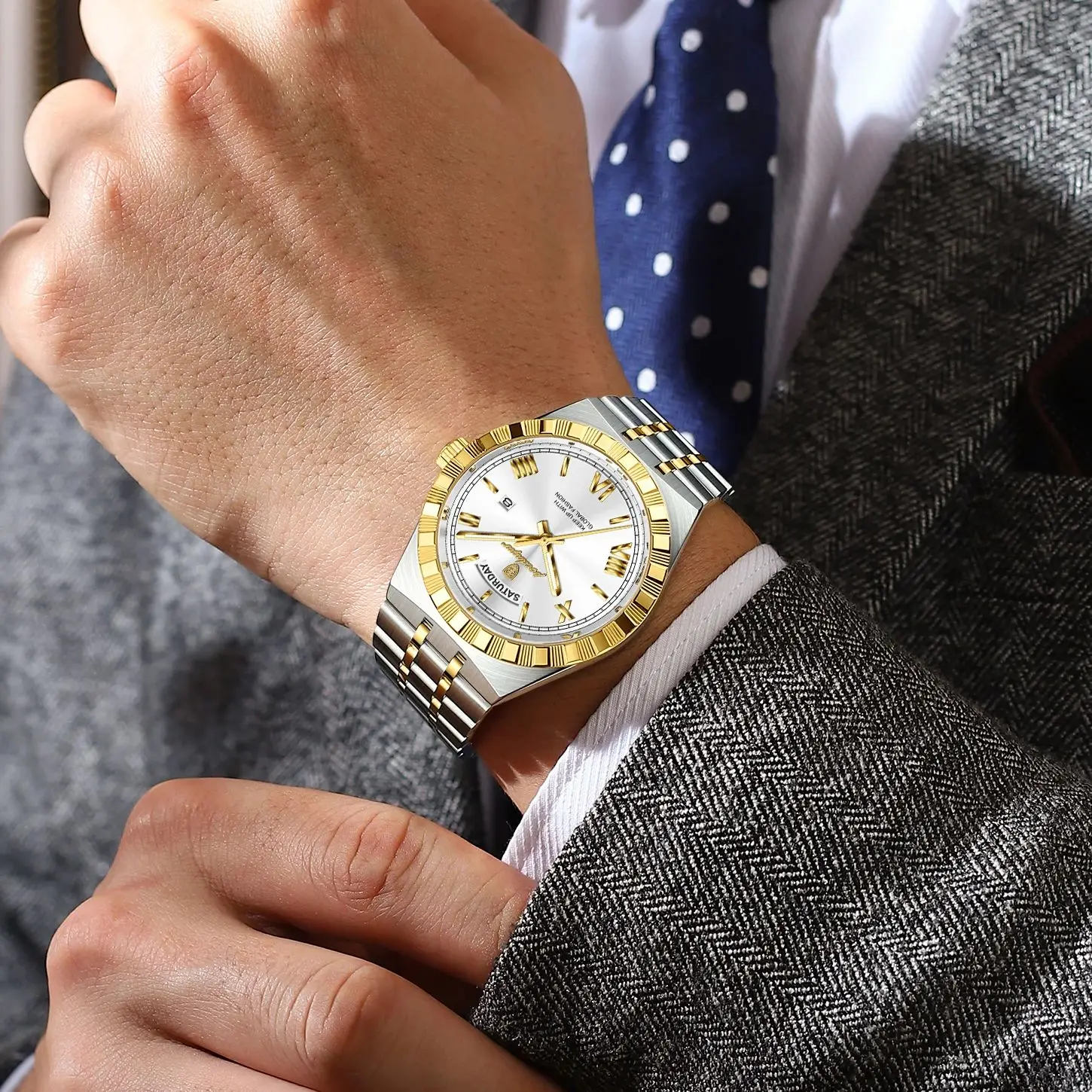 POEDAGAR الأصلي الفاخرة ساعة يد رجالي تاريخ الأسبوع مقاوم للماء مضيئة رجل ساعة الفولاذ المقاوم للصدأ ساعات كوارتز عادية للرجال