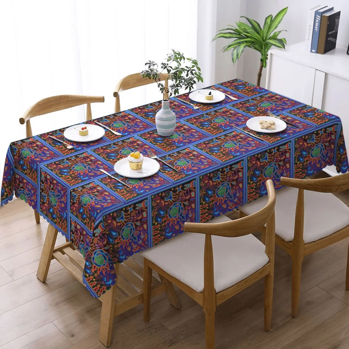 Huichol Dream Customized Rectangular Tablecloth Waterproof Table Cover for Festival Party Decorations Table Cloth