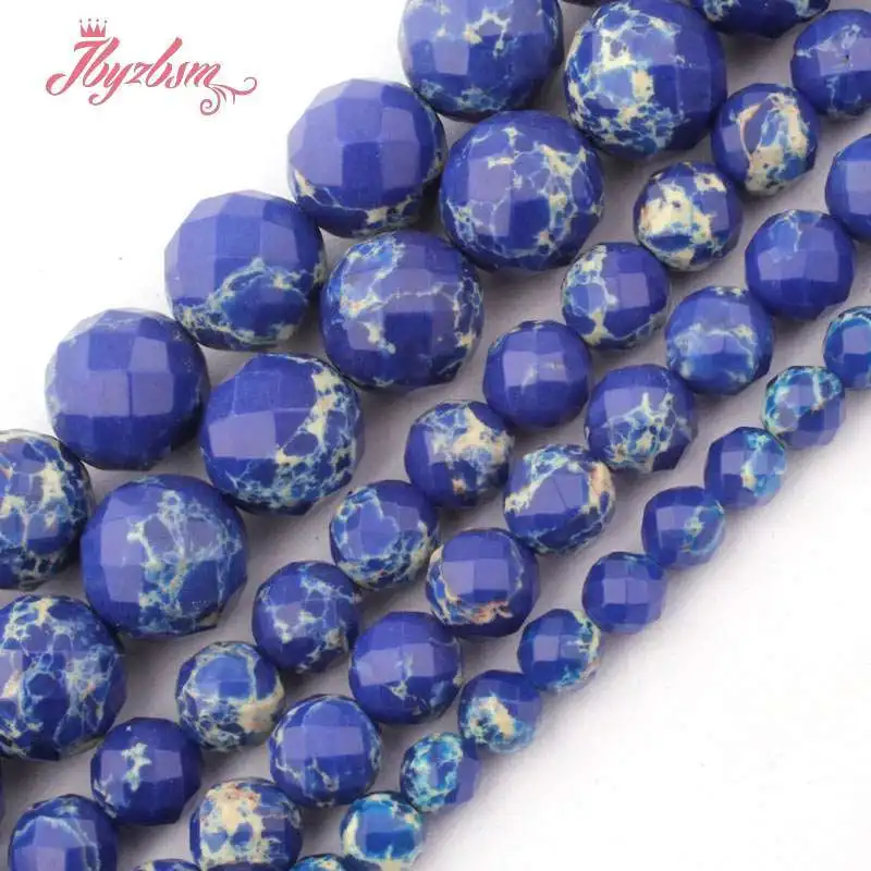6/8/10/12mm Natural Sea Sediment Blue Round Stone Beads For Jewelry Making DIY Loose Beads Necklace Earring Bracelet Strand 15