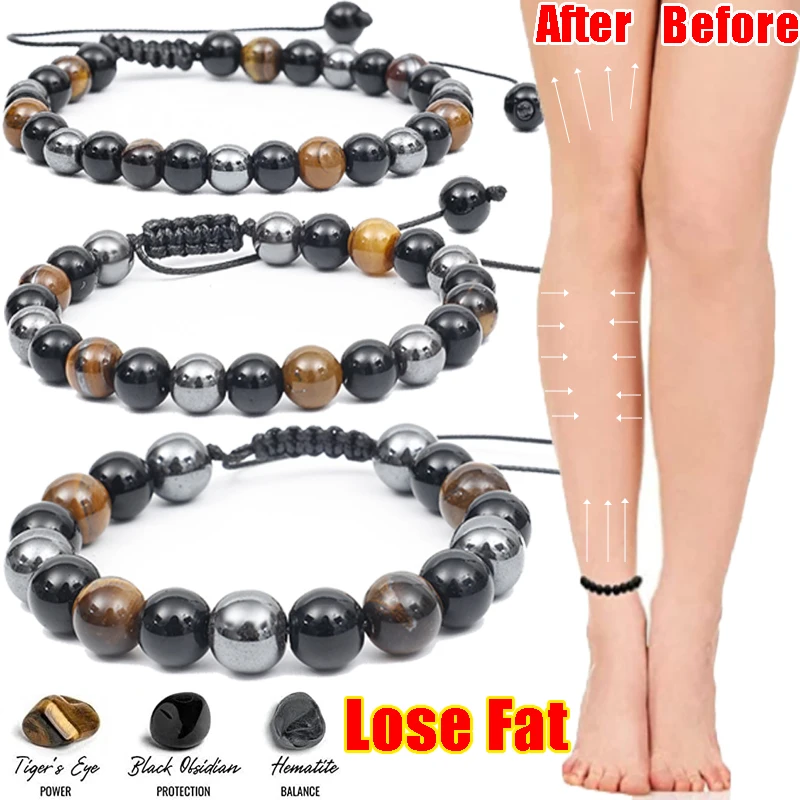 Natural Obsidian Stone Adjustable Rope Bead Bracelets Lose Fat Bracelet Hematite Tiger Eye Bangle Cure Slimming Energy Jewelry