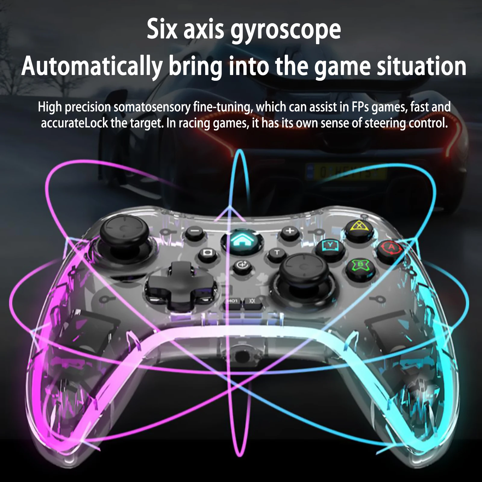 Clear Crystal Switch Pro Gamepad Transparent black 2.4G Bluetooth Connection Multi-device Compatible With Colored Lights