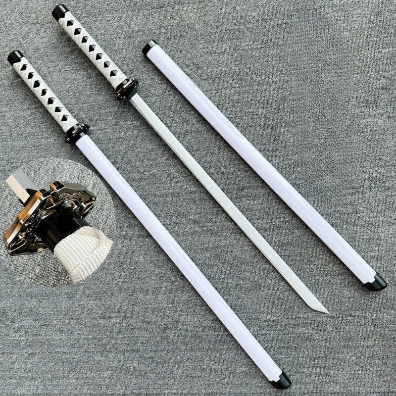 100 cm/33.37in Middeleeuwse Cosplay Zwaarden Wit Model Props Anime Katana Met Schede Randapparatuur Training Display Outdoor Speelgoed Geschenken