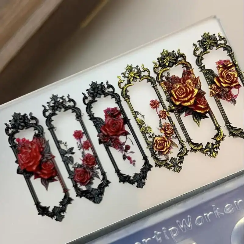 1 Uds. Moldes Retro 3D para uñas, marco de ventana, marco de flor rosa, molde para uñas, plantilla de silicona tallada 3D, herramientas de decoración para manicura DIY