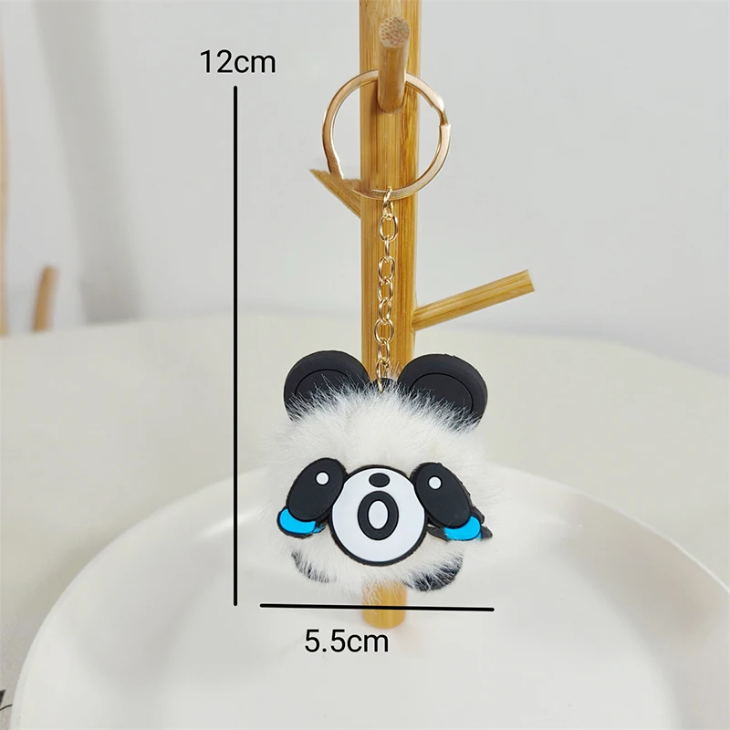 Creative New Cute Colored Panda Pendant Keychain Soft Cartoon Faux Fur Ball Keyring Car Key Chain Bag Pendant For Kids Gift
