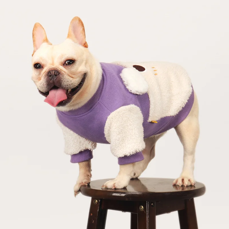 Winter New Splicing Lambswool Pet Cotton Coat Padded Thickened Warm Dog Hoodies Puppy French Bulldog Schnauzer Small Dog Clothes