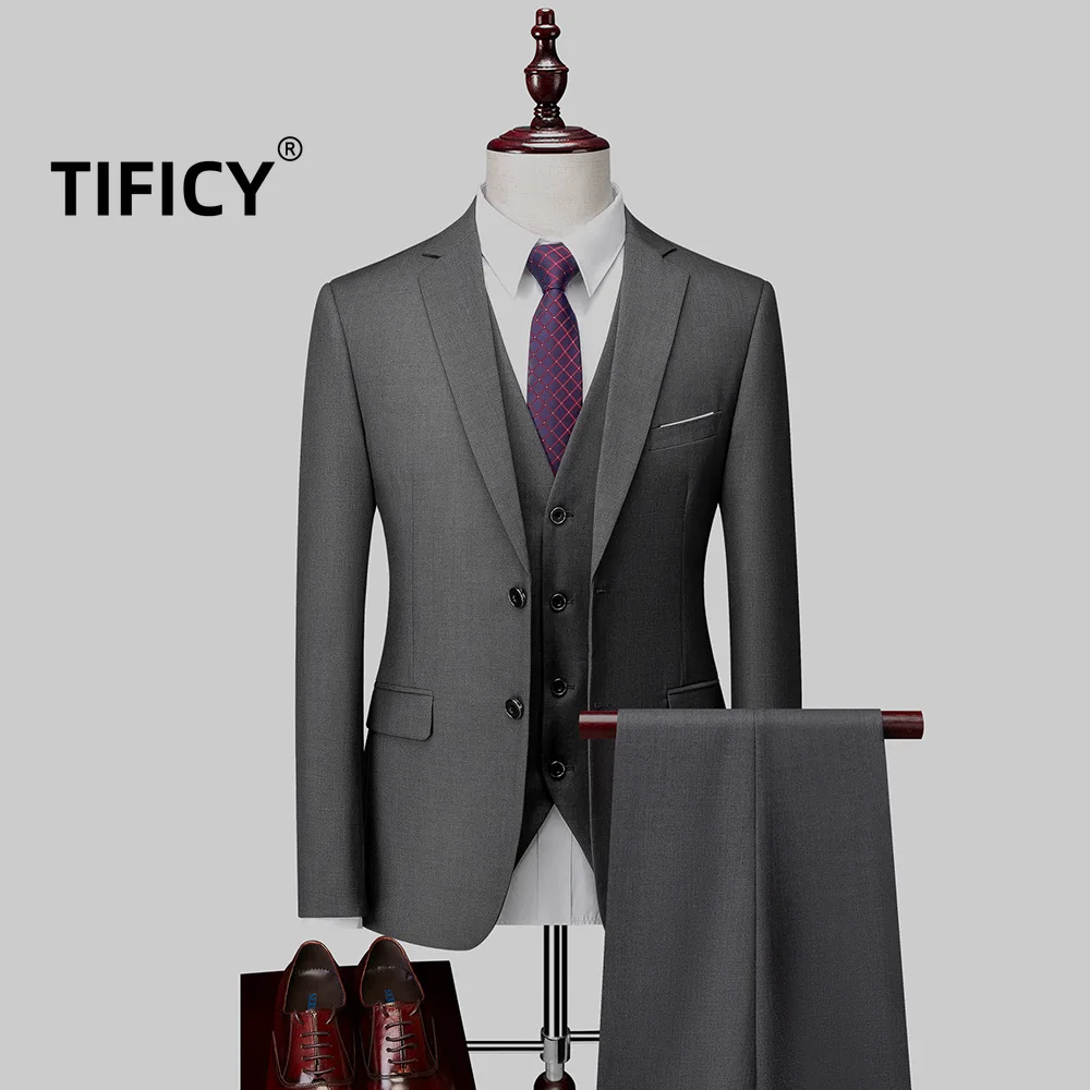 

Азиатский размер, пиджак с двойными пуговицами + жилет + брюки, комплект из 3 предметов, мужской костюм в Корейском стиле, облегающий деловой повседневный костюм для свадьбы и жениха