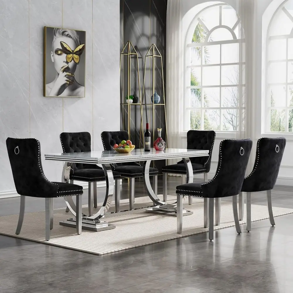 

6-Piece Marble Top Dining Set with Chairs for Elegant Kitchen