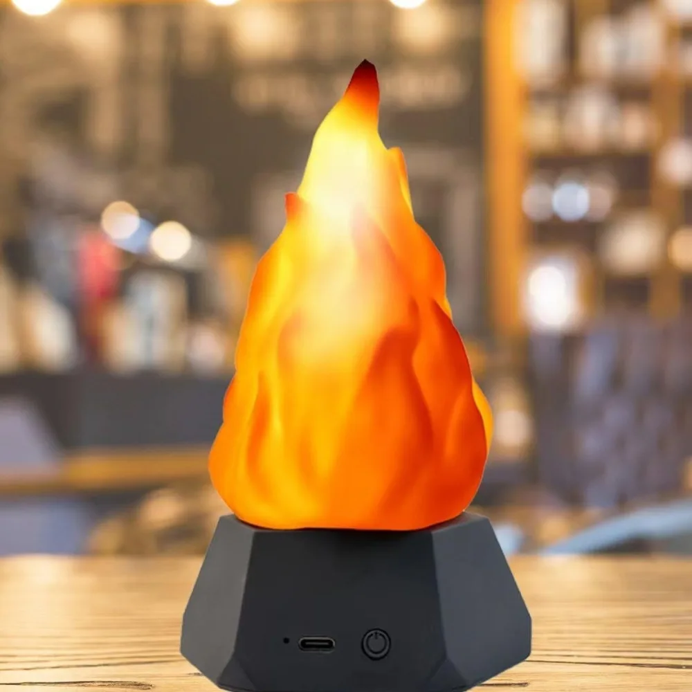 USB Rechargeable Flickering Flame Lamp 3 Modes 35H Runtime 3D Fake Fire Night Light Energy Saving Rechargeable Battery