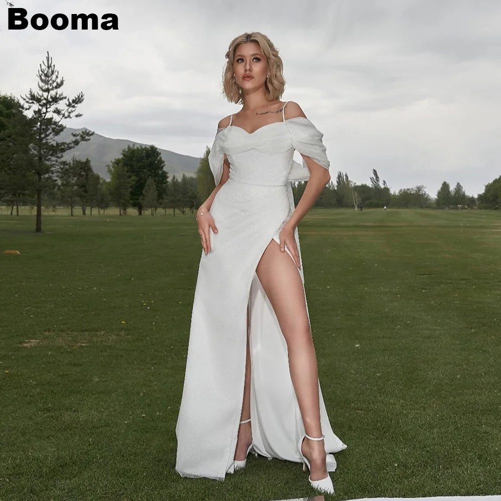 

Booma Shiny Elegant Wedding Dresses Off Shoulder Brides Party Gowns for Women High Side Slit Bridals Evening Dresses gala 2023