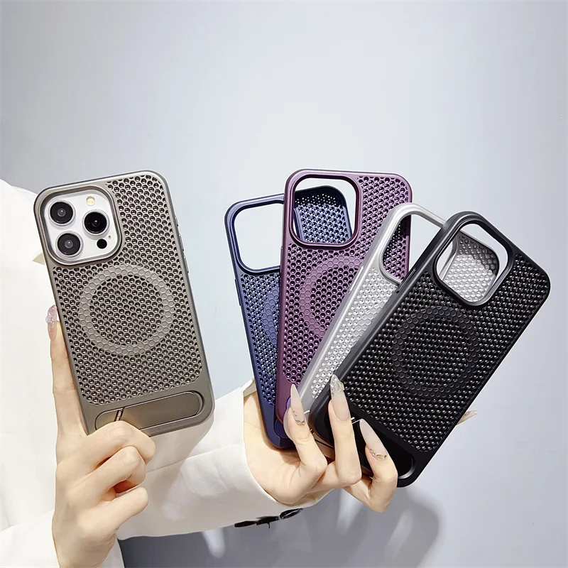 

Breathable ultra-thin car magnetic phone case for iPhone 15 14 12 13 11 Pro Max anti drop stand phone cover