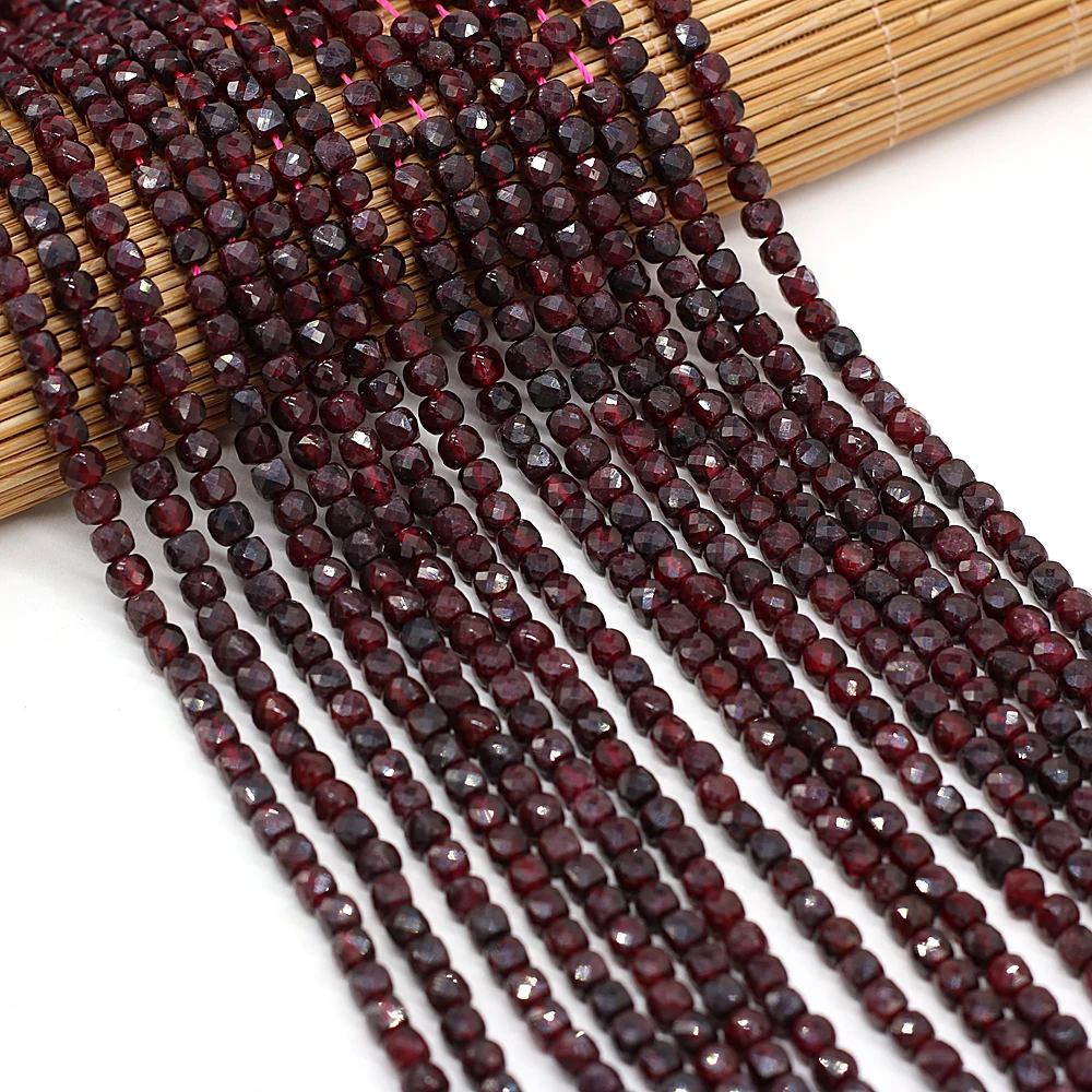 Natural Garnet Faceted Square Loose Beads 4x4mm Semi-precious Stone Beads for DIY Necklace Bracelet Jewelry Making Accessories