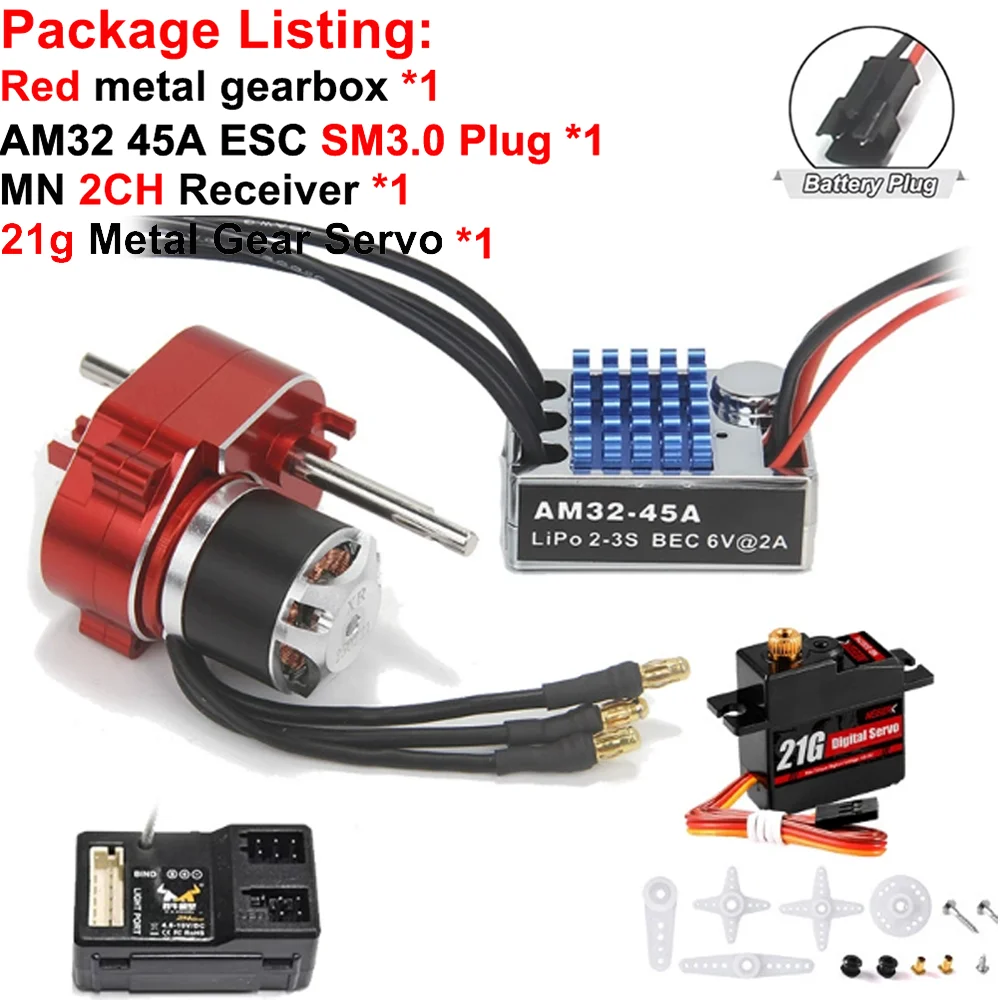 Volledig Metalen Versnellingsbak 2322 2600KV Borstelloze Motor AM32 45A ESC 21g Servo/2CH Ontvanger voor RC Auto Crawler MN82 MN78 MN168 MN99 MN98