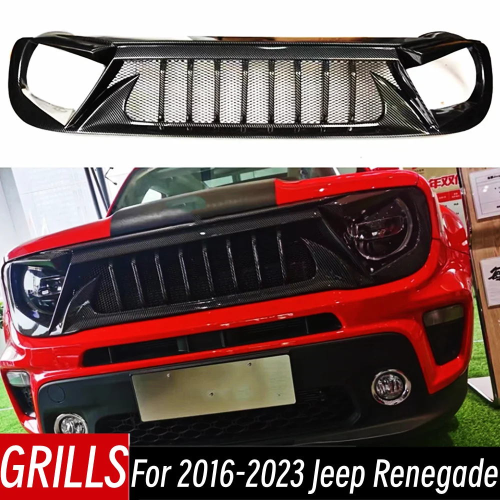 For Jeep Renegade 2016 17 18 19 20 21 22 23 Bodykit Racing Grills Black Carbon Grille Air Intake Styling Car Tuning Accessories