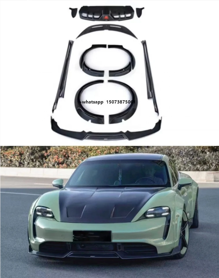 For Porsche TAYCAN Carbon Fiber CMS-T Style Heavy Duty Lip Kit Front Lip Side Skirt Rear Diffuser