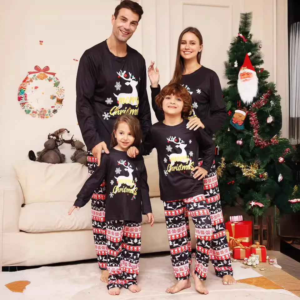 New 2024 letter Snowflake Deer Christmas family dress printed home dress pajamas pajama pants 2 sets &3-24 months baby onesie