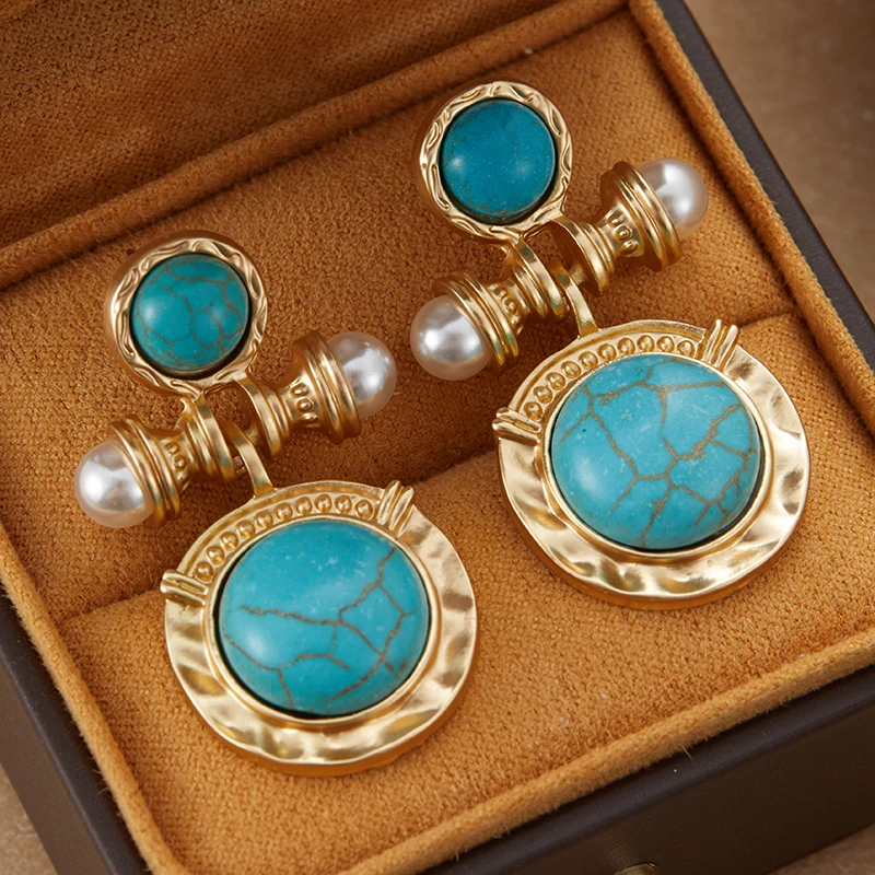 Bohemian Style Geometric Imitation Pearl Pendant Earrings, Women's Retro Trendy Holiday Accessories Jewelry Gifts